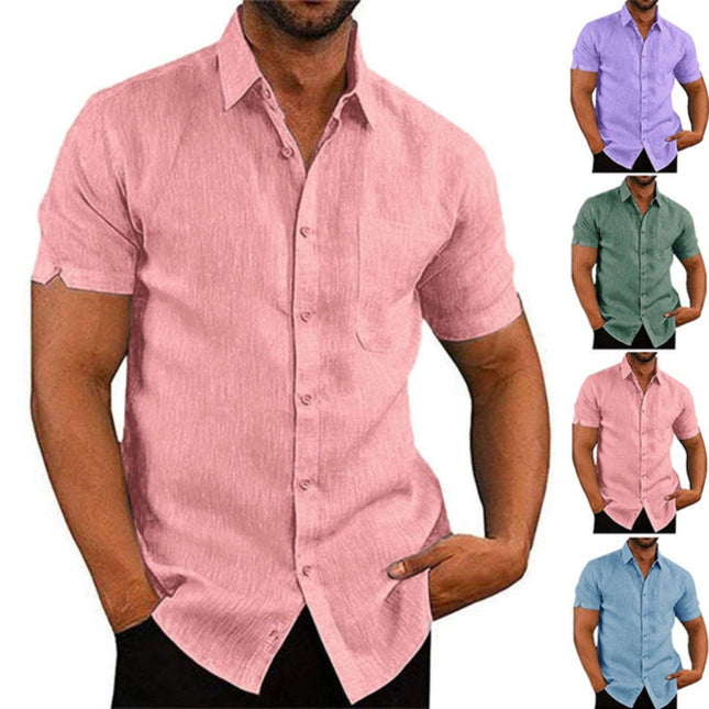 Einfarbiges Revers Kurzarm Sommer Casual Button Shirt für Herren