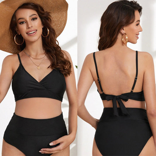 Wholesale Pregnant Women Solid Color Black Split Sexy Beach Swimsuit