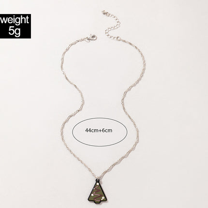 Geometric Rhinestone Christmas Tree Resin Single Layer Necklace