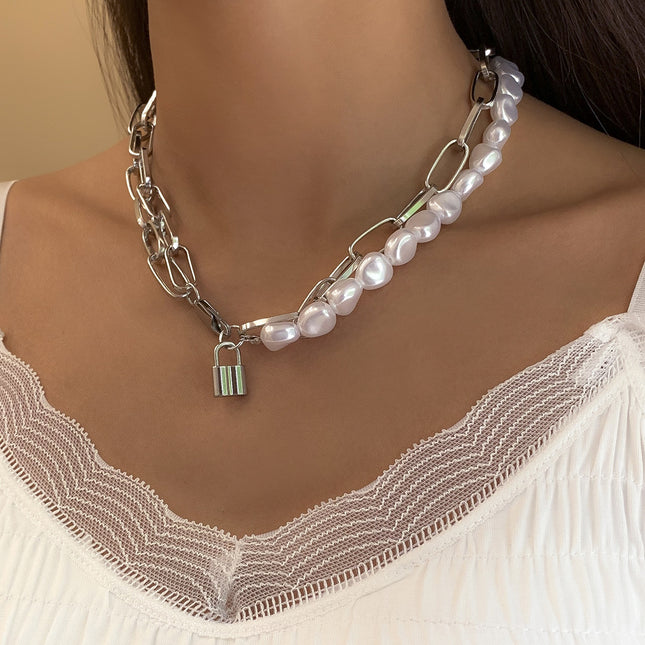 Reiskorn Nachahmung Perle Clavicle Lock Kette Halskette