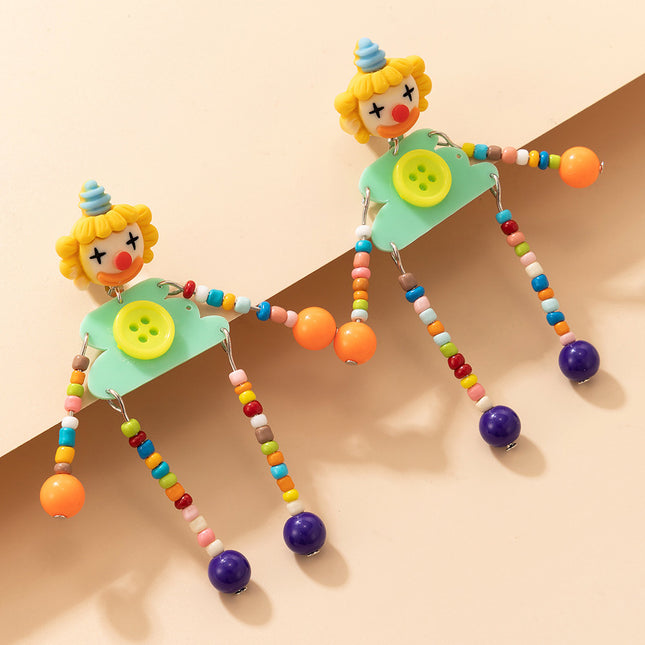 Colorful Beaded Clown Stud Earrings Asymmetric Resin Button Cartoon Earrings