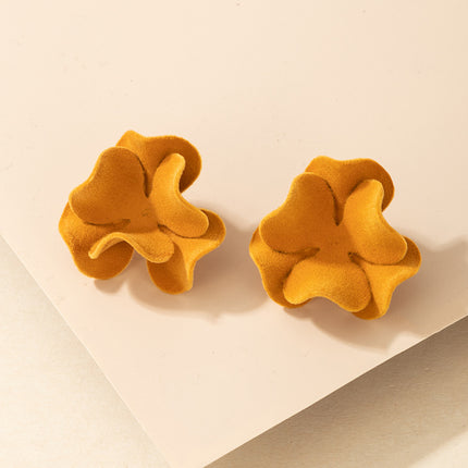 Wholesale Shamrock Yellow Faux Suede Floral Stud Earrings