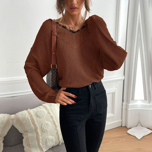 Damen-Pullover mit V-Ausschnitt, Herbst/Winter-Nähte