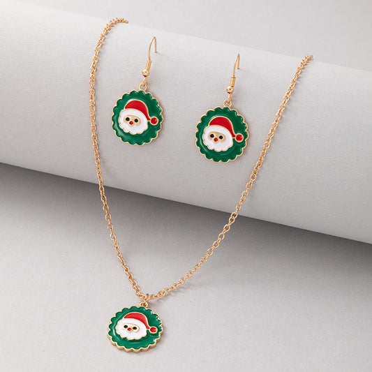 Christmas Santa's Oil Drop Earrings Necklace Set