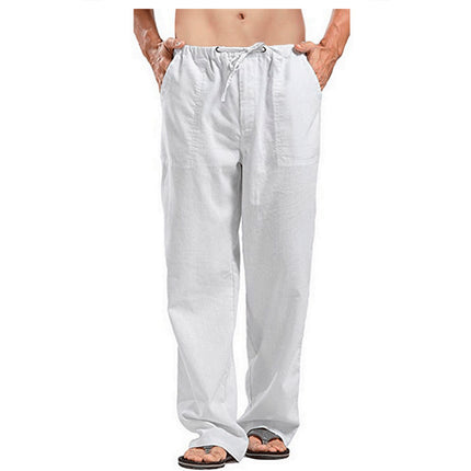 Pantalones de pierna ancha informales de talla grande de lino y algodón para hombre