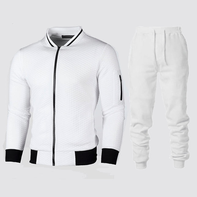 Wholesale Men's Stand Collar Plaid Cardigan Zipper Hoodies Jacket Jogger Two Piece Set