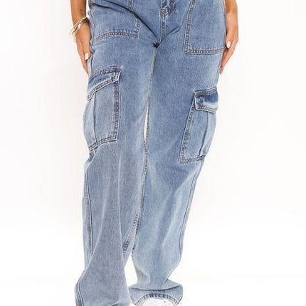 Damen-Jeans mit mehreren Taschen, hoher Taille und elastischer Taille