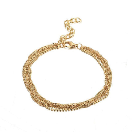 Wholesale Ladies Small Round Bead Multilayer Alloy Anklet