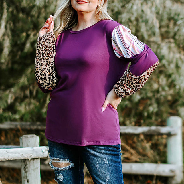 Damen-Hoodie mit Leopardenstreifen und Laternenärmeln in Übergröße
