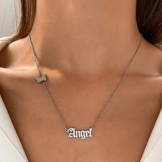 English Alphabet Angel Necklace Fashion Butterfly Clavicle Chain