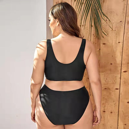 Traje de baño de cintura alta con cremallera de bikini sólido de talla grande para mujer