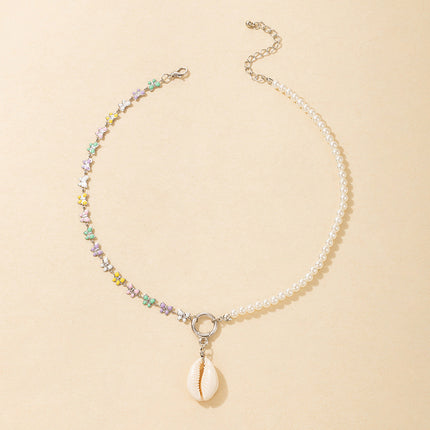 Einfache Art und Weise asymetrische Perlen-bunte Blumen-Muschel-Anhänger-Halskette
