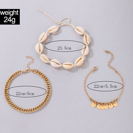 Shell Rope Geometric Chain Disc Triple Layer Anklet