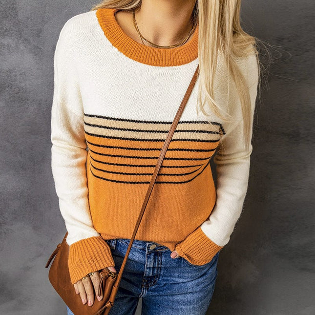 Women's Striped Round Neck Halloween Mid-length Sweater