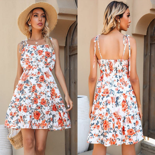 Sommer Floral Bowknot Holzohren Platycodon Sling Dress