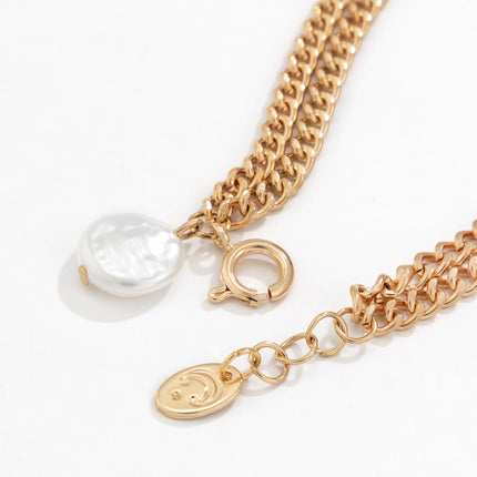 Fashion Simple Metal Tag Baroque Pearl Bracelet Set