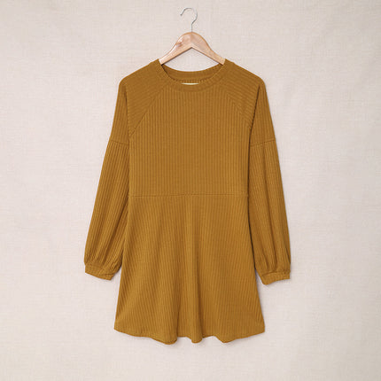 Wholesale Women's Solid Color Short Dress Long Sleeve Knitted Sweater Dress