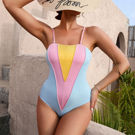 Wholesale Ladies Backless Sexy Colorblock One-Piece Swimsuit