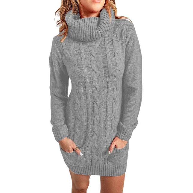 Vestidos de suéter de punto con cuello redondo y cuello alto para mujer
