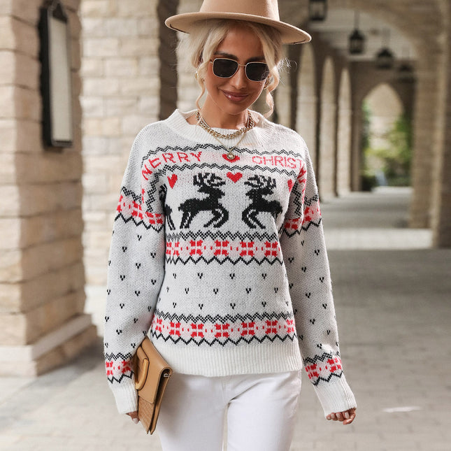 Wholesale Women's Autumn Winter Jacquard Round Neck Christmas Sweater