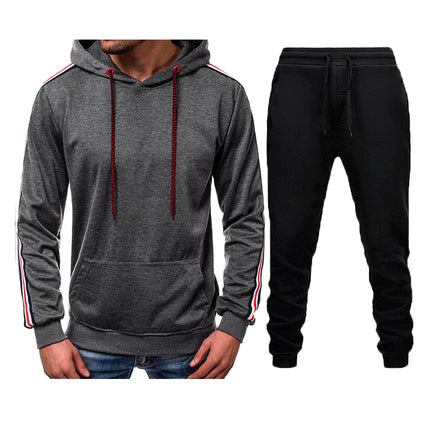 Wholesale Men's Casual Splicing Pullover Hooded Hoodies Joggers Two Piece Set