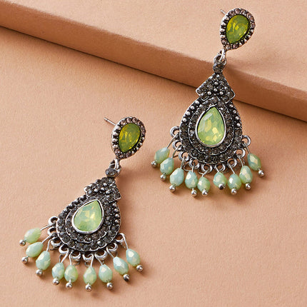 Wholesale Vintage Rhinestone Beaded Simulated Emerald Earrings