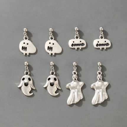 Halloween Simple Silver Wind Ghost Horror Ghost Earrings Set