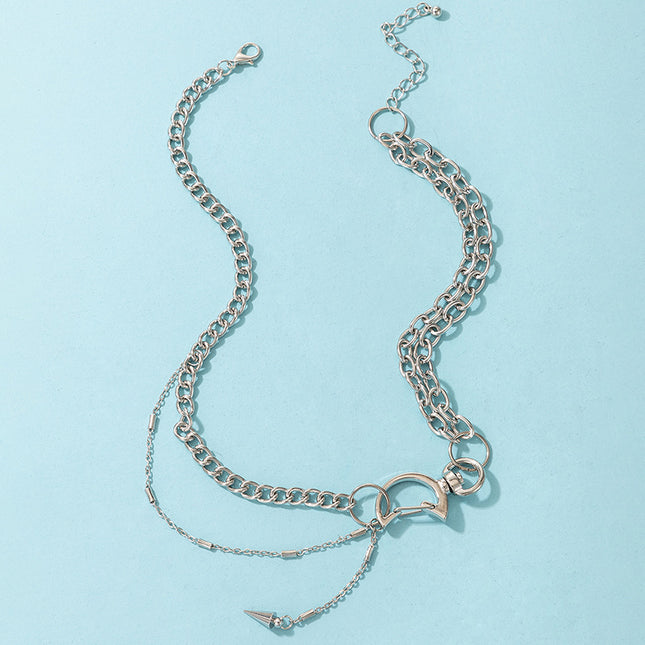 Wholesale Clasp Geometric Moon Stud Pendant Single Row Necklace