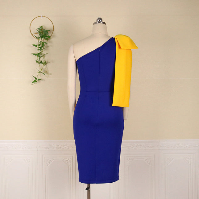 Wholesale Bowknot Stitching One Shoulder Plus Size Women's Dress