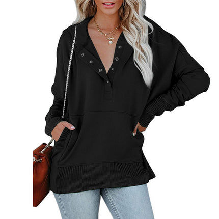 Casual Thread Stitching Button Hooded Dolman Sleeve Hoodie