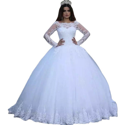 Wholesale Bridal Slim Waist Slim Long Sleeve Lace Wedding Dress
