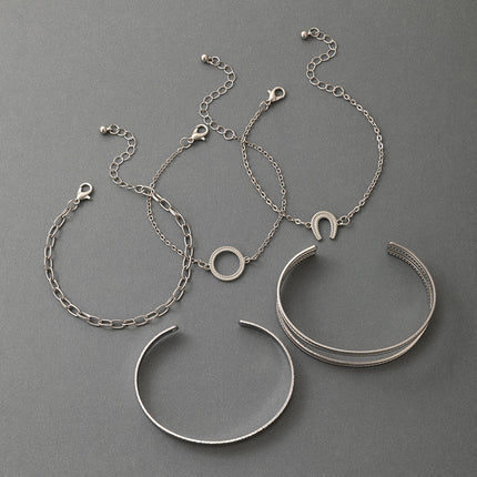Wholesale Five Geometric Horseshoe Silver-Tone Alloy Bracelets