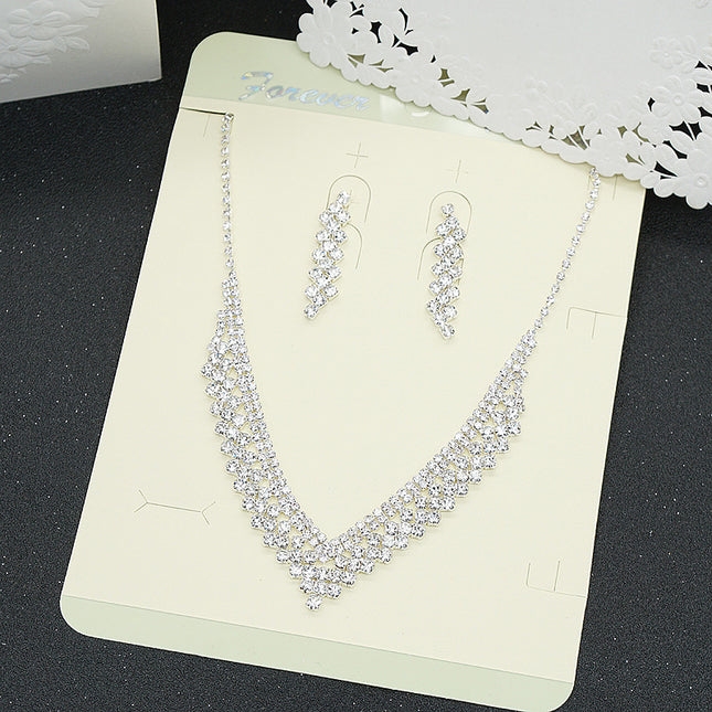 Full Diamond Clavicle Necklace Earrings Dress Versatile Suit