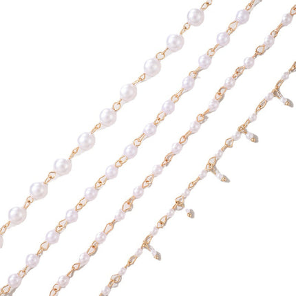 Wholesale Ladies Fashion Alloy Pearl Beaded Ho Chain Four-Tier Anklet
