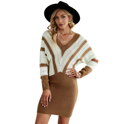 Wholesale Women's Stitching Long Sweater Women's Package Hip Knit Dress