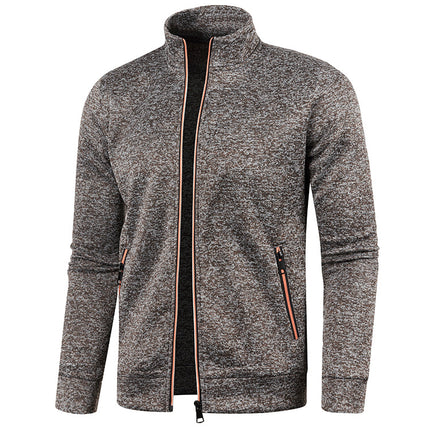 Wholesale Men's Fall Winter Zipper Knit Sleeve Thin Fleece Cardigan Jacket