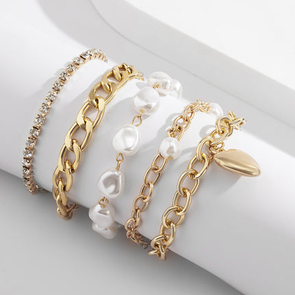 Wholesale Shaped Pearl Bracelet Hip Hop Heart Chain Jewelry Set