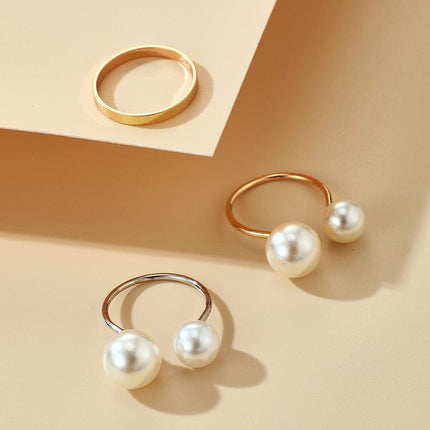 Three Metal Simple Pearl Open Rings