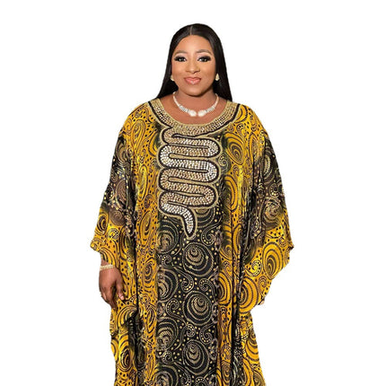 Wholesale African Women's Chiffon Large Swing Dress With Inner Slip