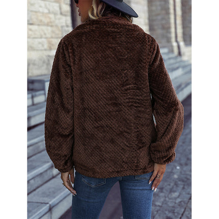 Wholesale Women's Lapel Long Sleeve Zipper Fleece Casual Jacket