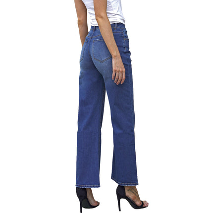Lose Damen-Jeans mit weitem Bein und hohem Stretch