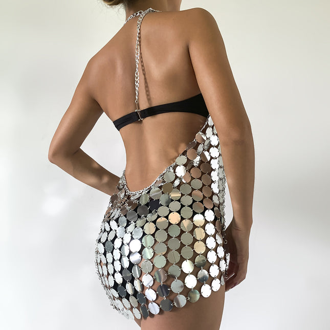 Cadena de vestido de borla de bikini de lentejuelas sexy Cadena de cuerpo de metal hueco