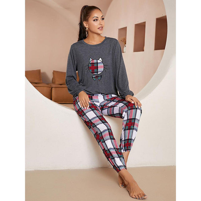 Damen-Pyjamas Homewear Plaid Langarm-Home-Sets