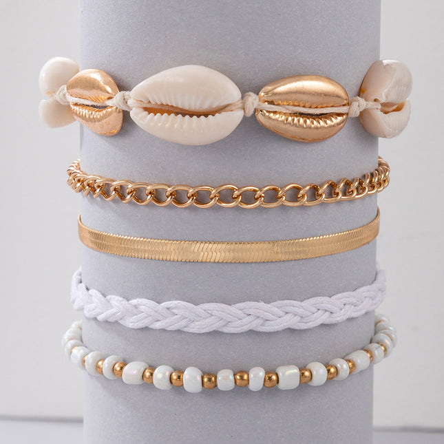 Shell Rope Beaded Chain Five-tier Anklet