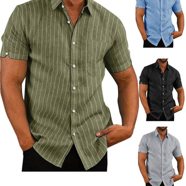 Wholesale Men's Summer Lapel Short Sleeve Button Striped Shirt