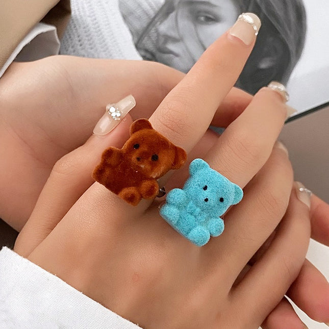 Bonito anillo de oso de peluche, adorable anillo ajustable con apertura de animal doméstico