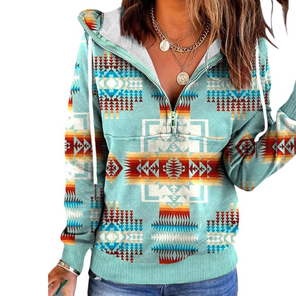 Kapuzen-Pullover mit Reißverschluss, langärmliger, bedruckter Damen-Hoodie
