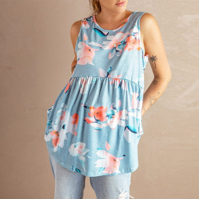 Camiseta de tirantes sin mangas con estampado floral para mujer