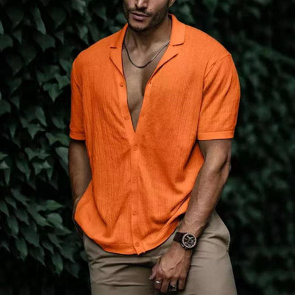 Camisa de manga corta de color sólido de cárdigan informal de verano para hombre