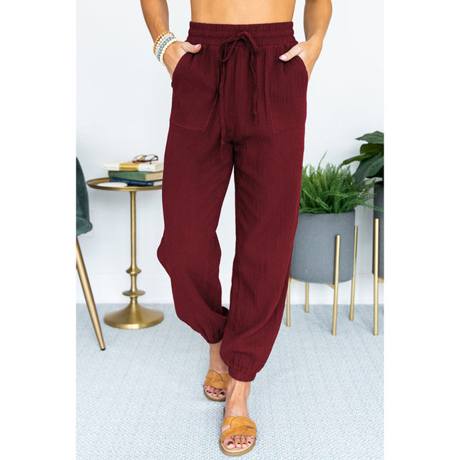 Women's Autumn Casual Pants High Waist Lace-up Cropped Jogger